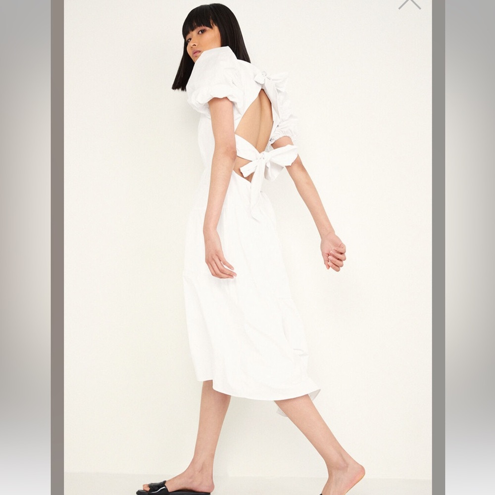 Bardot Tiered MIDI Dress in Orchid - White Open Back Bow Dress